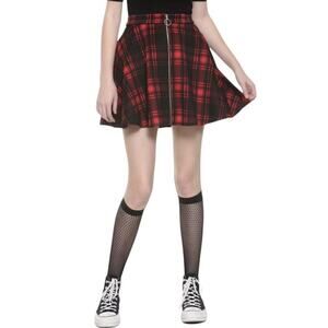 Hot Topic Red Black Plaid O-ring Zipper Skater Skirt w/Pockets Size‎ Medium